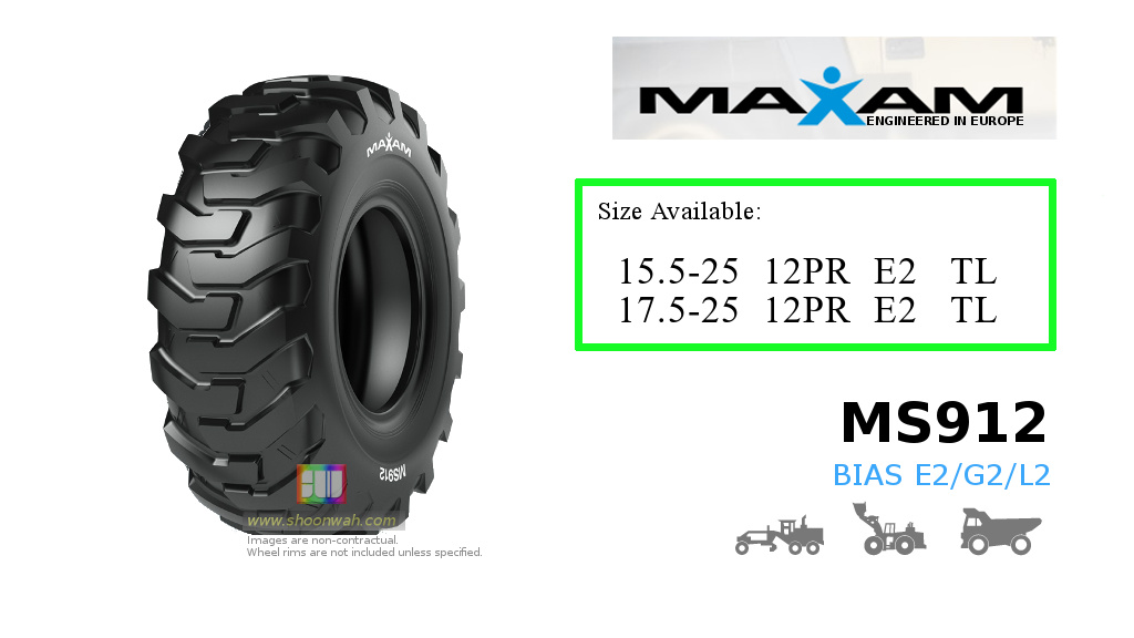 15.5-25 12PR Maxam E2/G2/L2 R-LUG Industrial OTR tractor tire available in malaysia